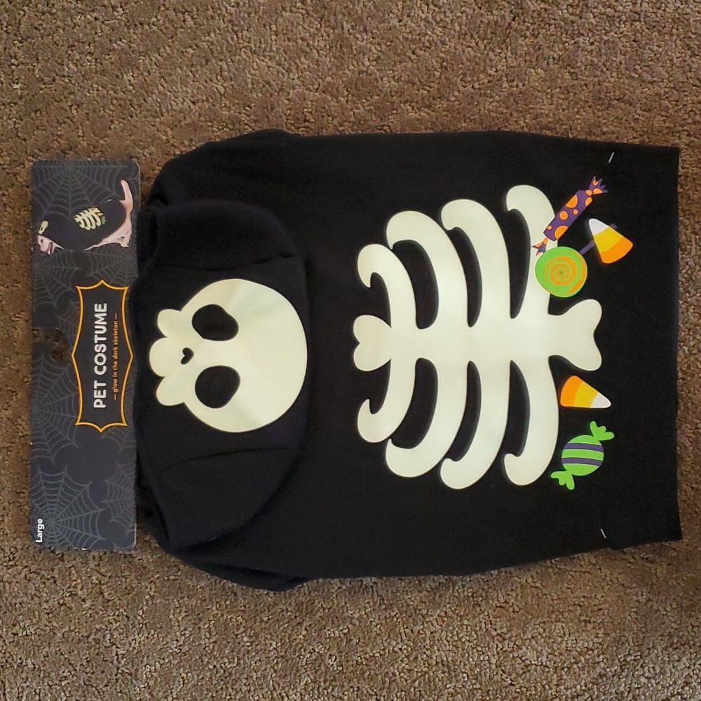 Dog Halloween Costume - Glow in the Dark Skeleton Hoodie Size Small Med Lar NWT